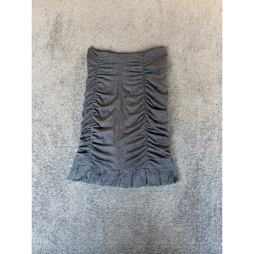Nanette Lepore Gray Ruched Wool Blend Mini Skirt Pleated Ruffle Hem Size 6 USA - Picture 1 of 7